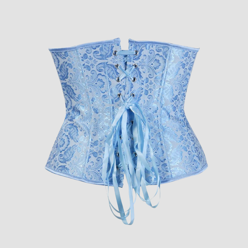 corset underbust bleu serre taille avec lacet au dos
