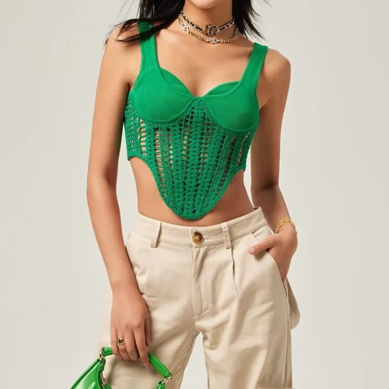 corset en crochet de couleur vert | Maison du Corset