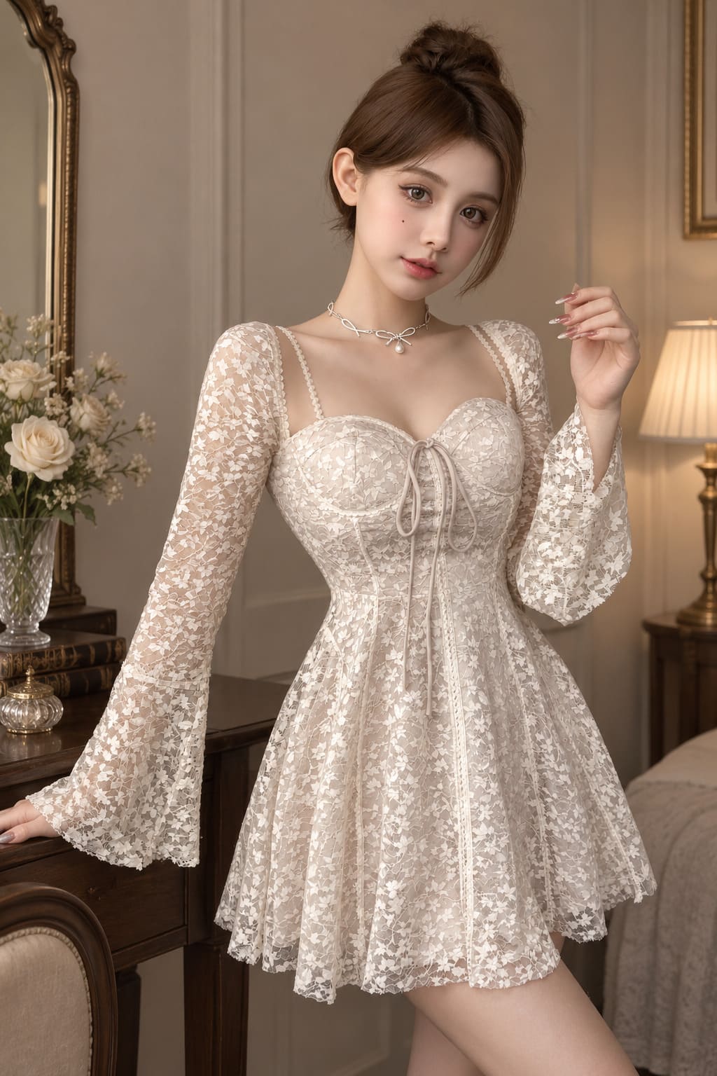 Robe Corset Trapèze à Manches Longues - Elvira