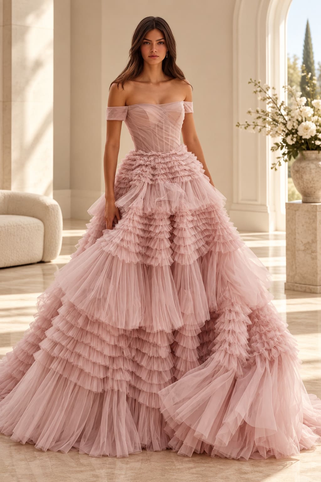 Robe Corset Tulle Rose Poudré - Alix