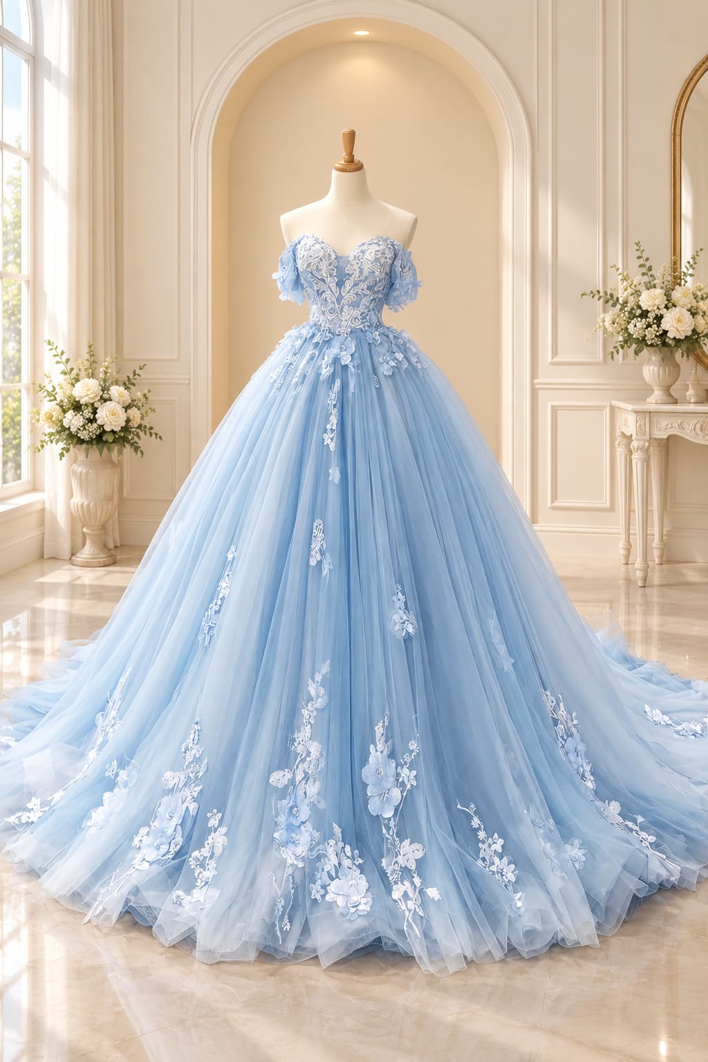 Robe de Bal Corset Broderie Florale - Anastasia